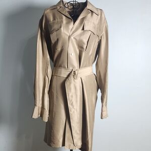 Ralph Lauren Silk Belted Shirt Dress Safari Style Champagne Tan Size 8